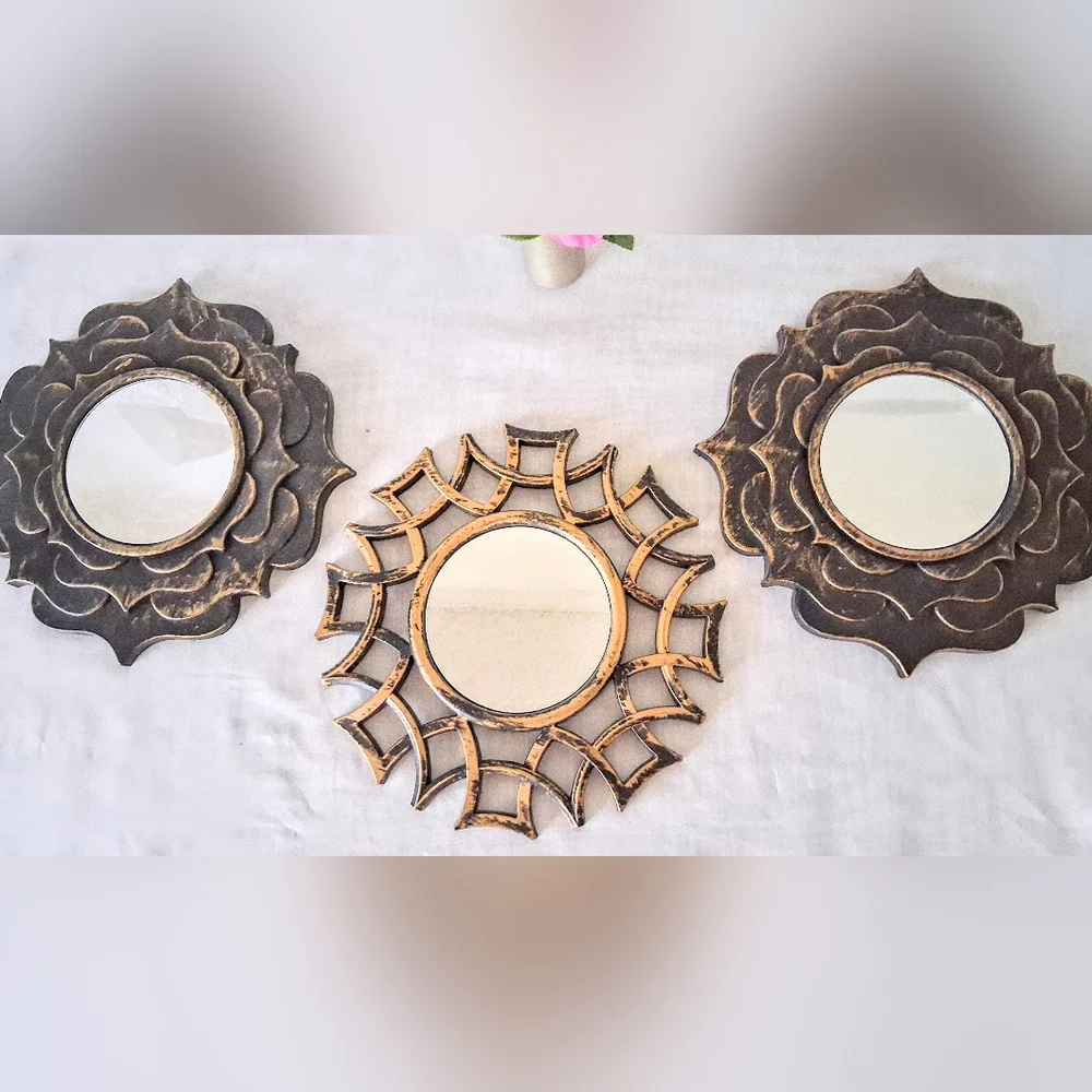 Grouping Of 3 Black & Gold Wall Decor/Mirrors
